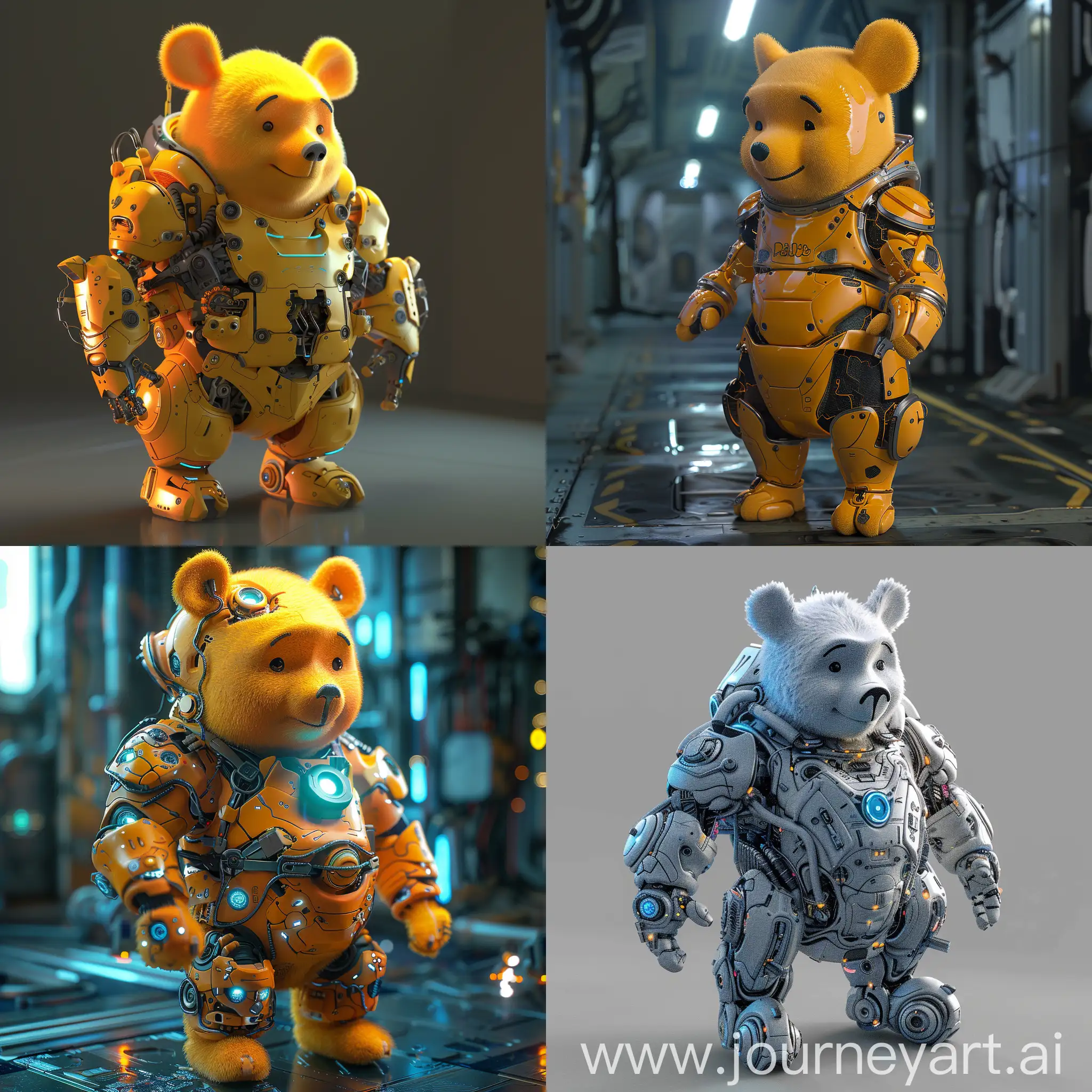 Futuristic Winnie the Pooh, ultra-modern cybernetics, ultramodern cybernetics, octane render