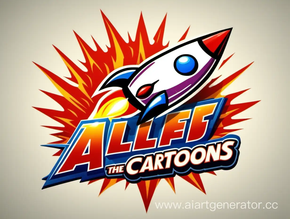 the logo on which the name is all cartoons in the world. There should be a burning rocket that falls to the ground
