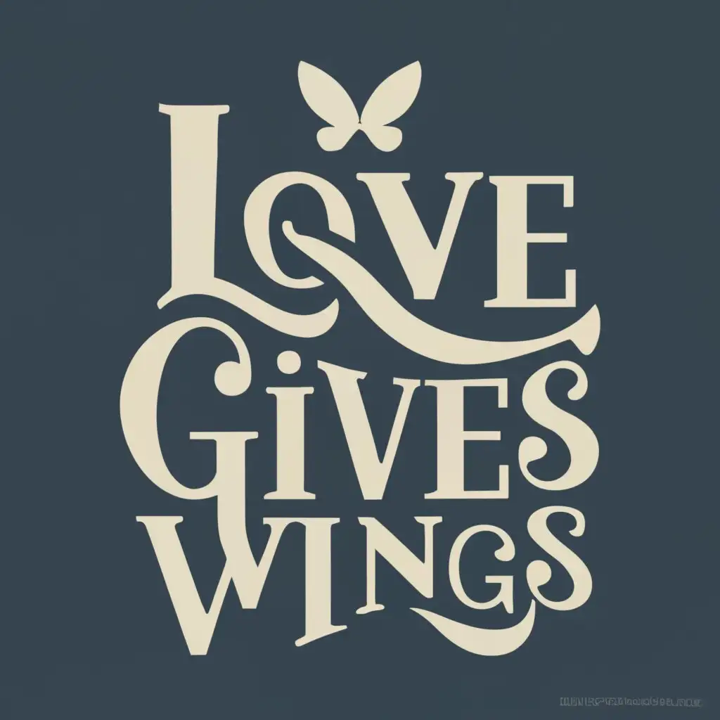 logo, Love gives wings, with the text "Love gives wings", typography