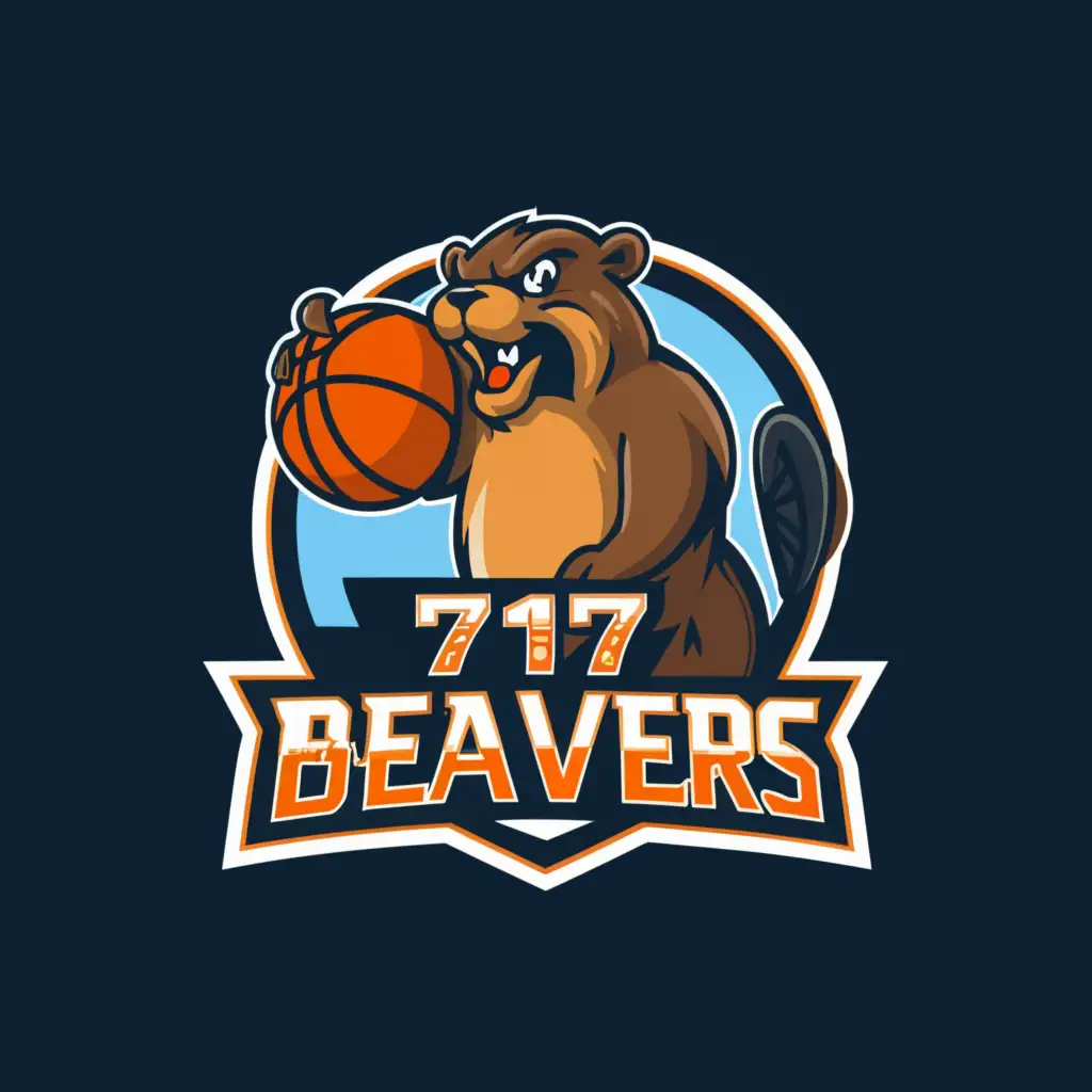 a logo design,with the text "717 Beavers, Beaver catching a basketball", main symbol:Beaver,Moderate,be used in Sports Fitness industry,clear background
