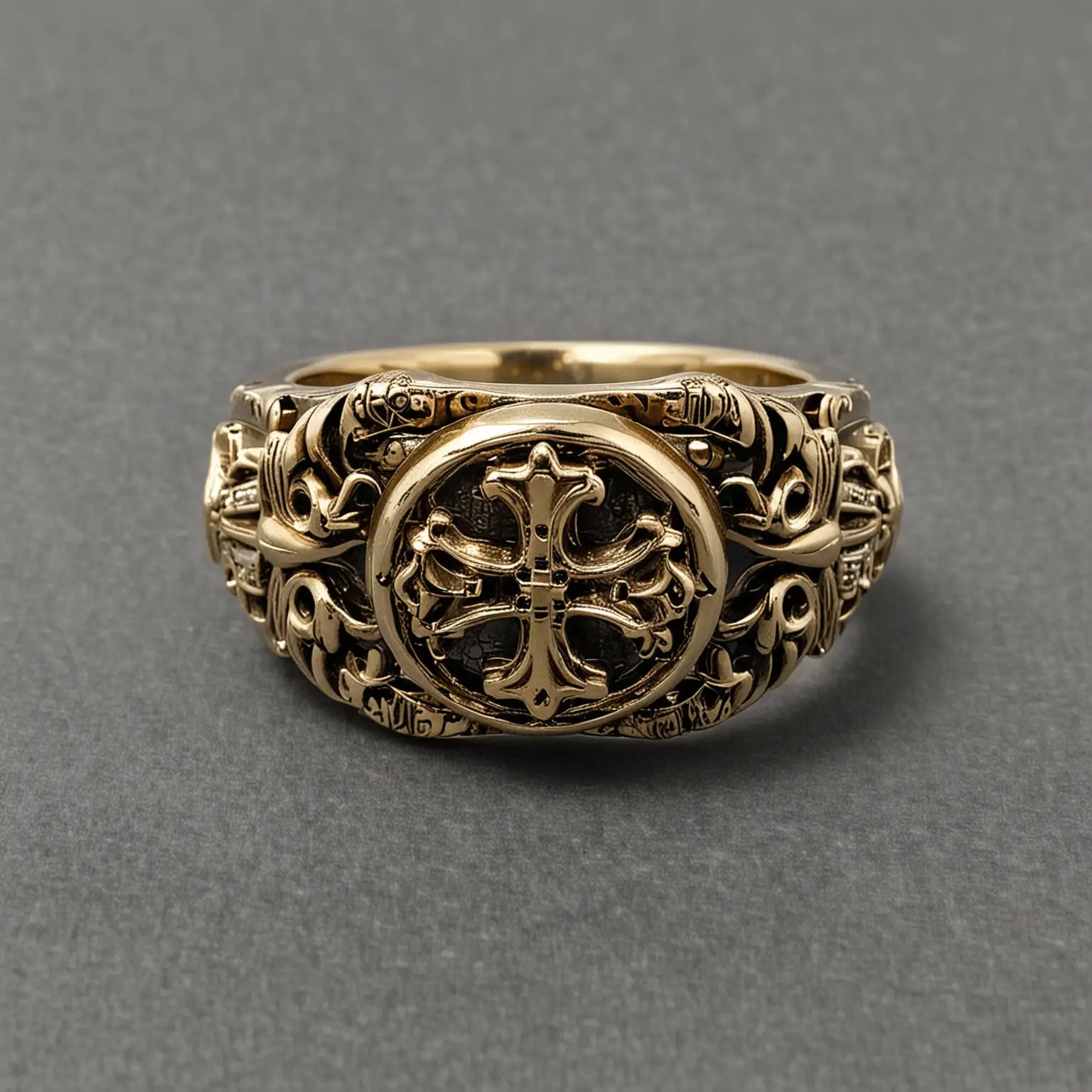 Luxurious Chrome Hearts Styled Antique Gold Ring Design