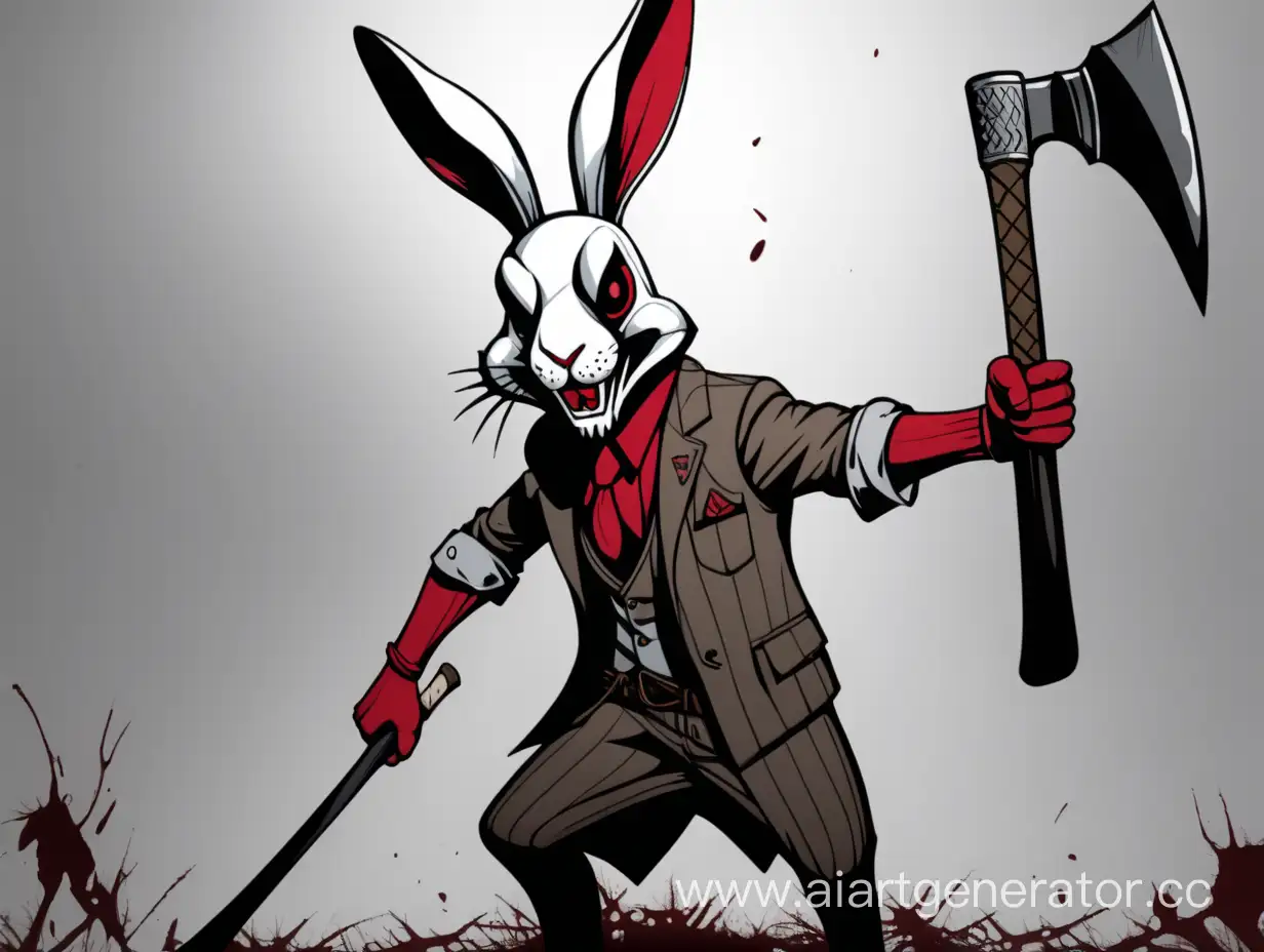 Rabbit maniac, mask, axe in hand