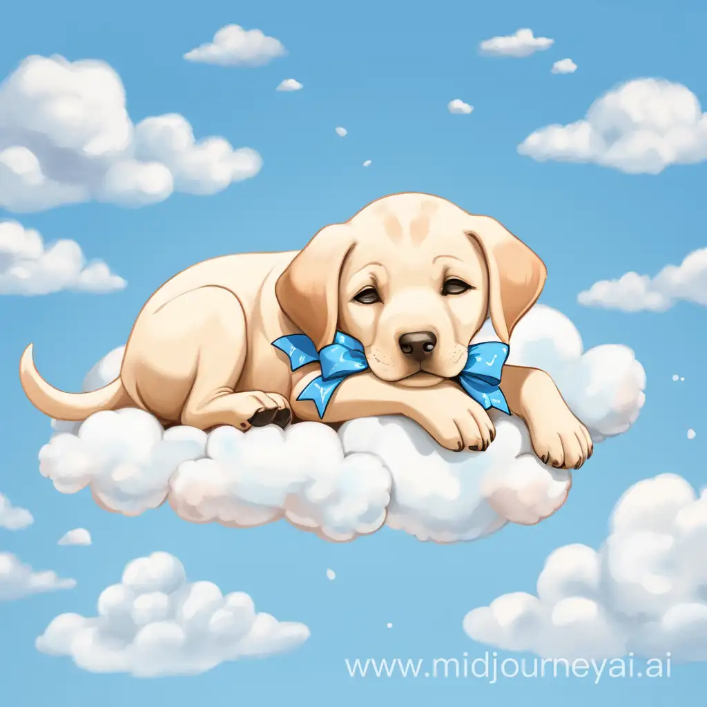 Adorable Labrador Puppy Napping on Fluffy Clouds with a Bow