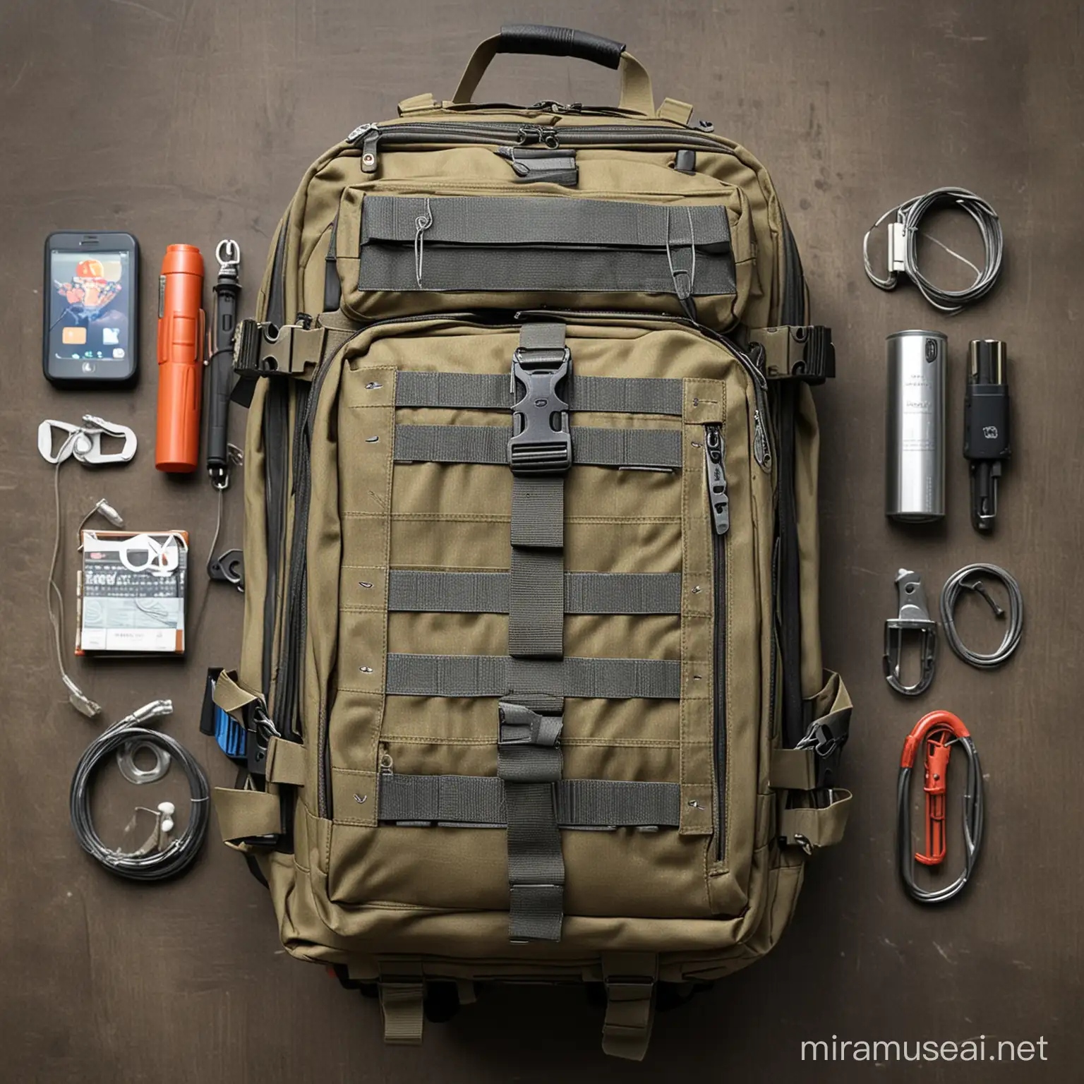 Survival backpack with widgets
