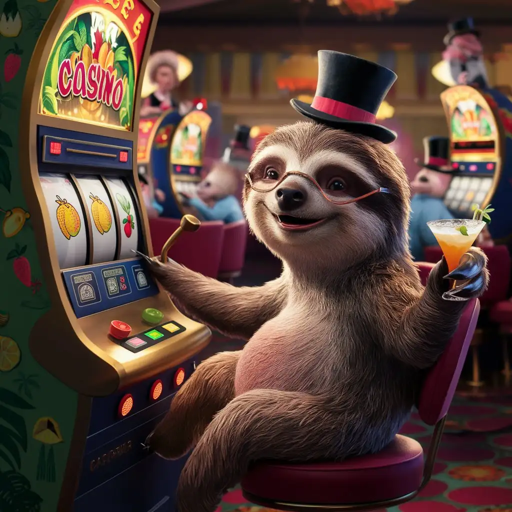 sloth is playing slot machine 