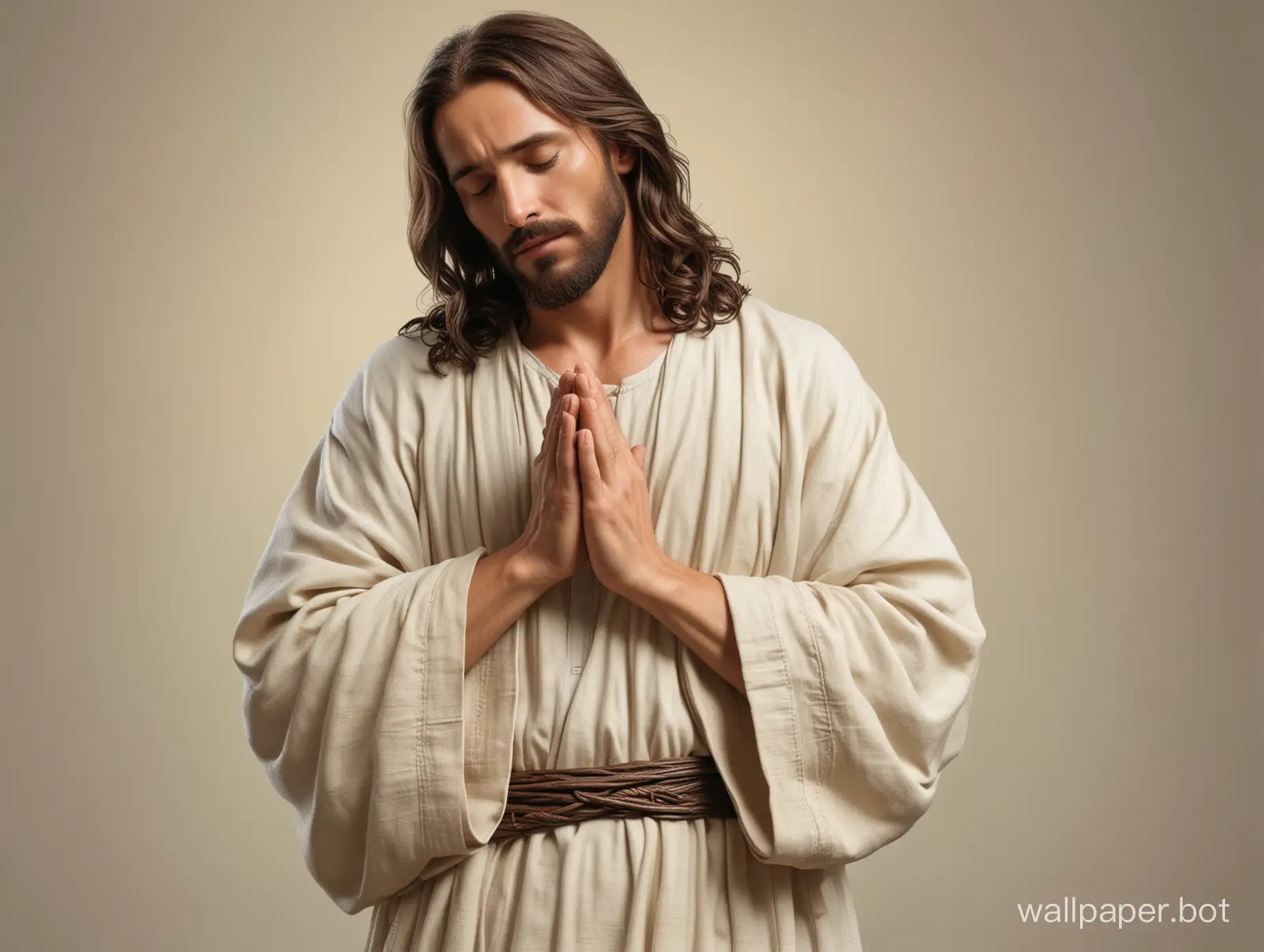 Jesus in prayer, full body view, detailed features