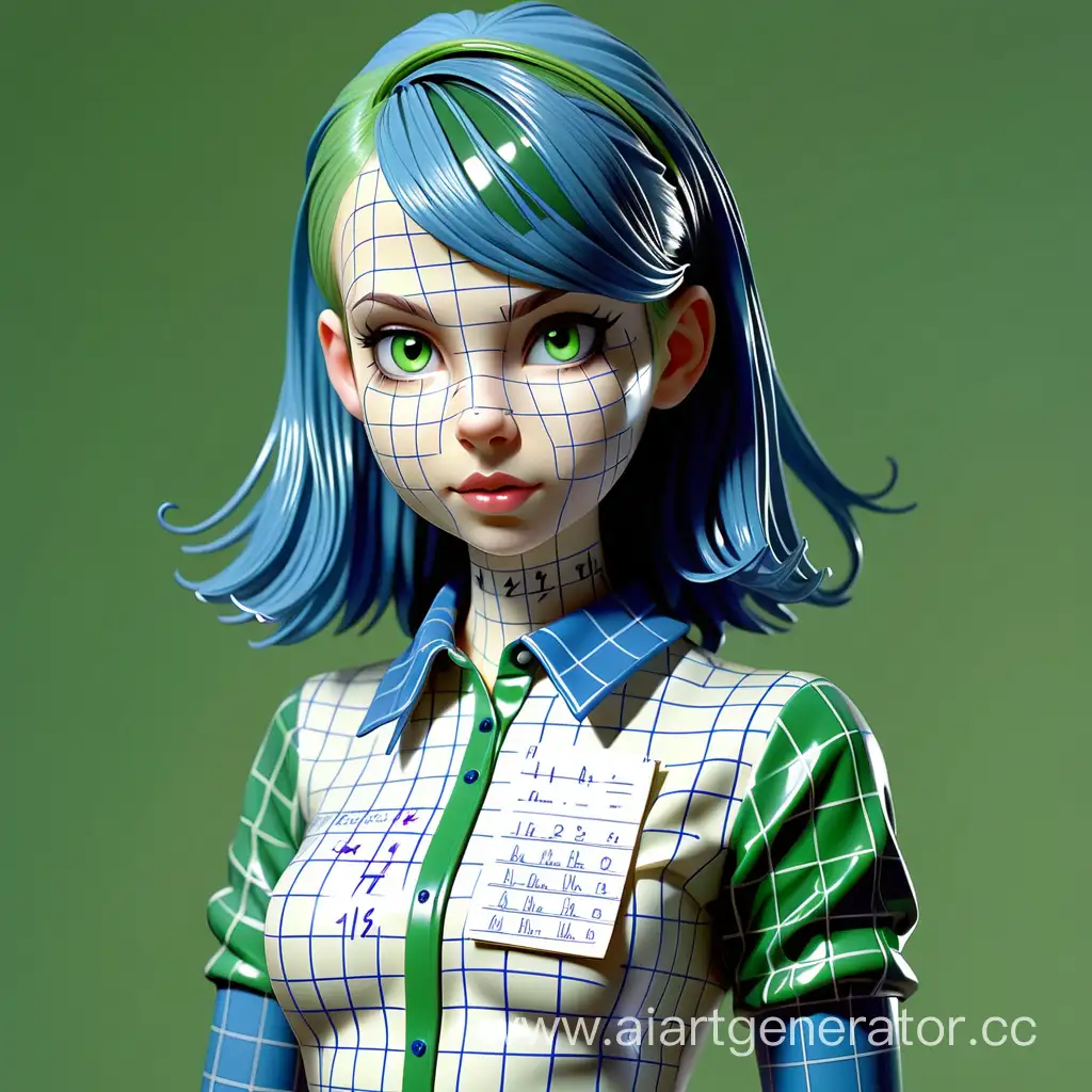 Latex-School-Notebook-Girl-with-Green-Rubber-Shirt-and-Blue-Checkered-Skin