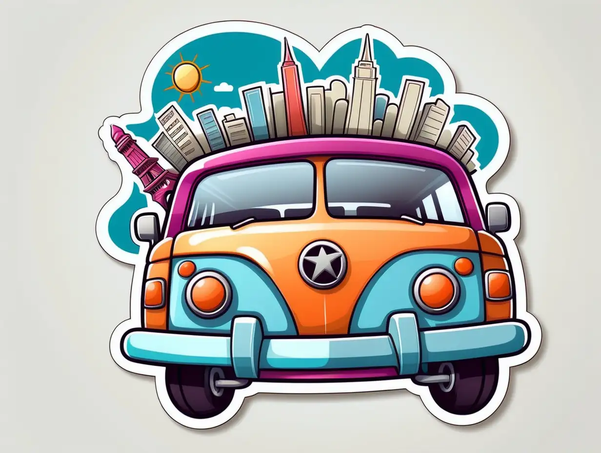Cute Satin Travel Sticker with Graffiti Contours on White Background