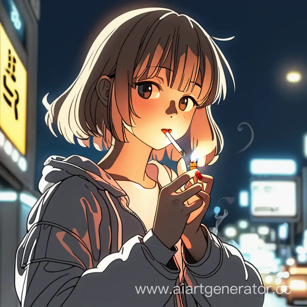 девушка аниме закуривает сигарету