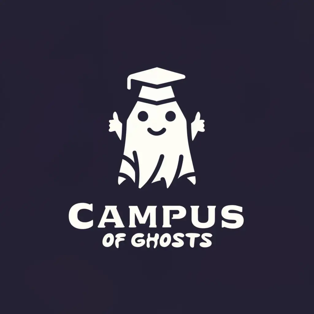 a logo design,with the text "Campus of Ghosts", main symbol:a ghost graduating,Minimalistic,be used in Education industry,clear background