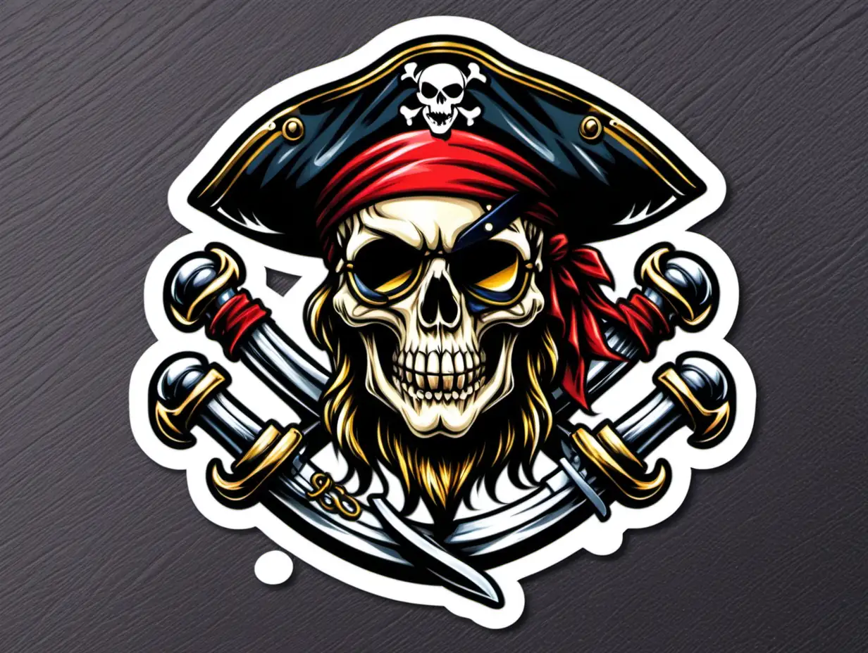 Bold Pirate Skull Sticker with Intricate Details for Accessories