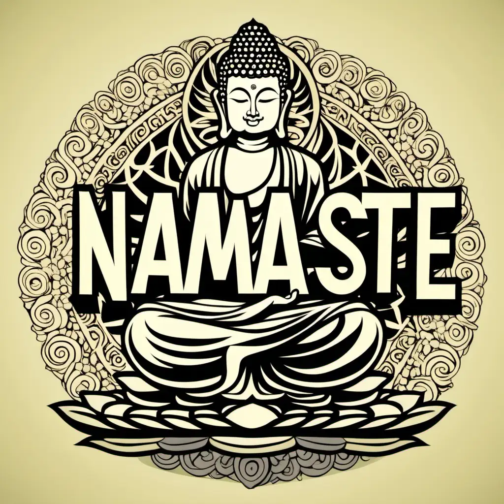 vector art, "namaste" typography, zen style font, budda