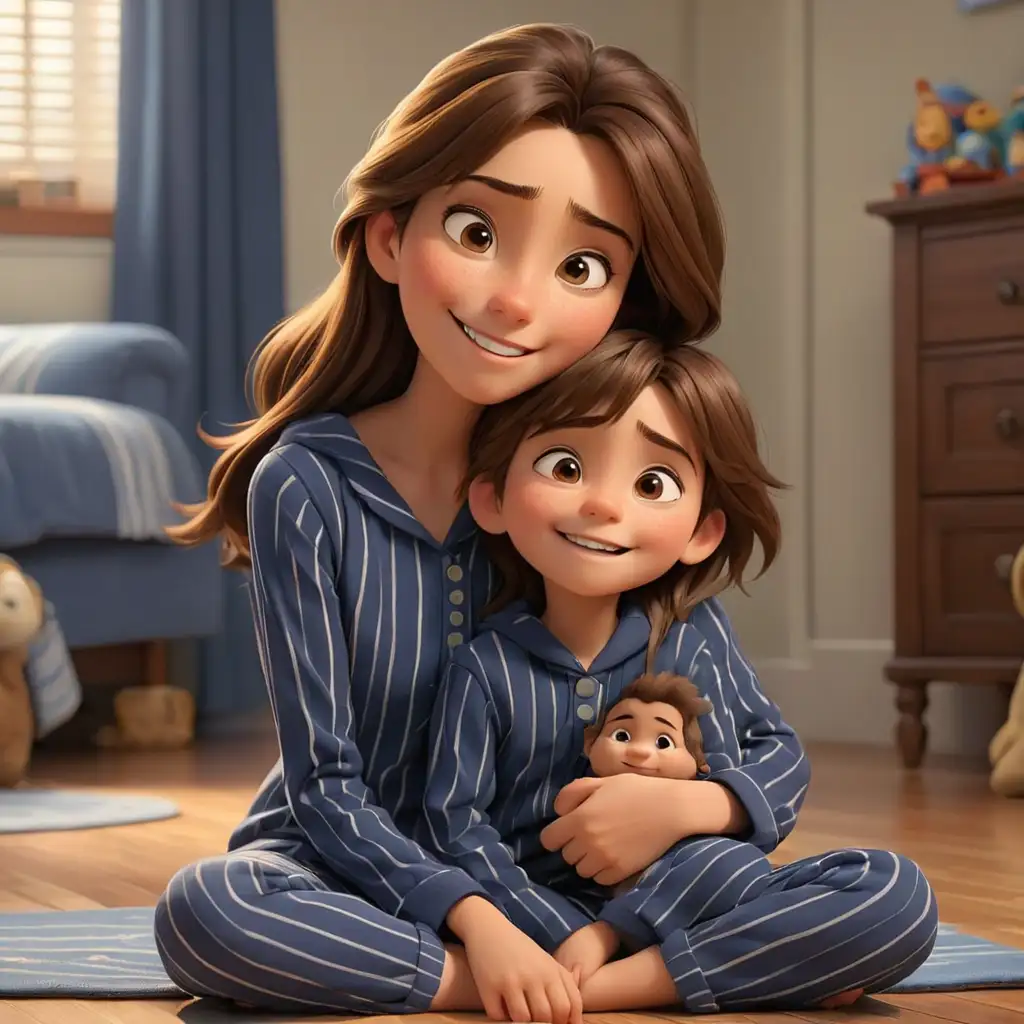 Loving Mother and Son Enjoying PixarThemed 3D Animation Moment