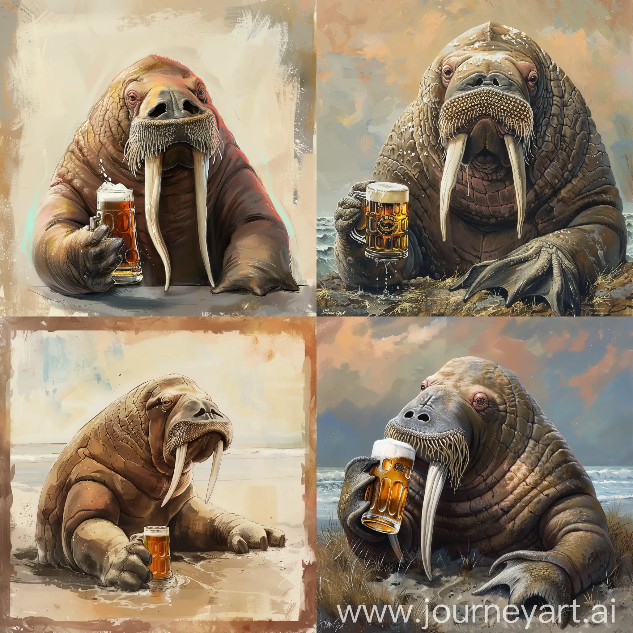 Морж пьет пиво