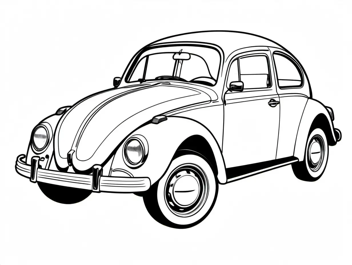 Simple-VW-Beetle-Coloring-Page-for-Kids-Black-and-White-Line-Art-on-White-Background