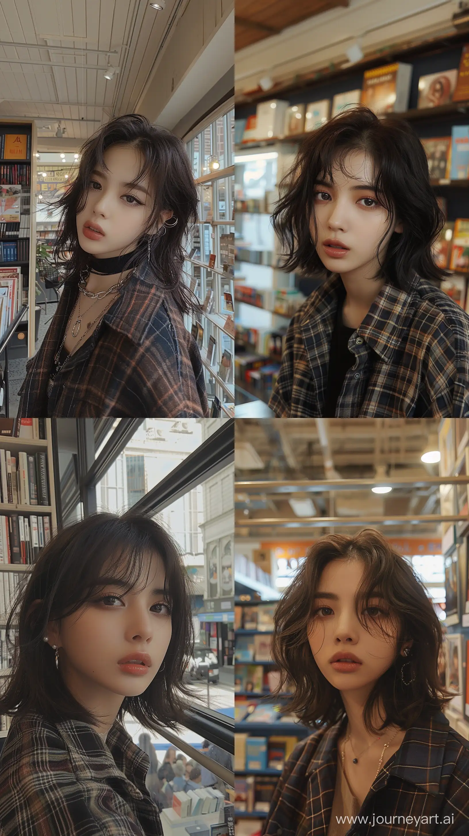 Jennie-from-BLACKPINK-with-Grunge-Makeup-in-a-Cozy-Bookstore-Setting