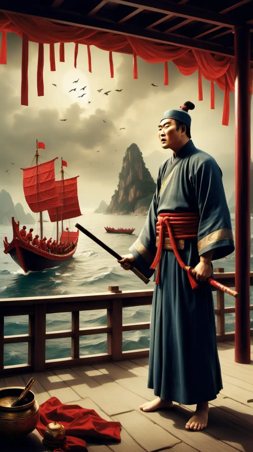 An artistic depiction of a 10-year-old Zheng He witnessing his father's murder 