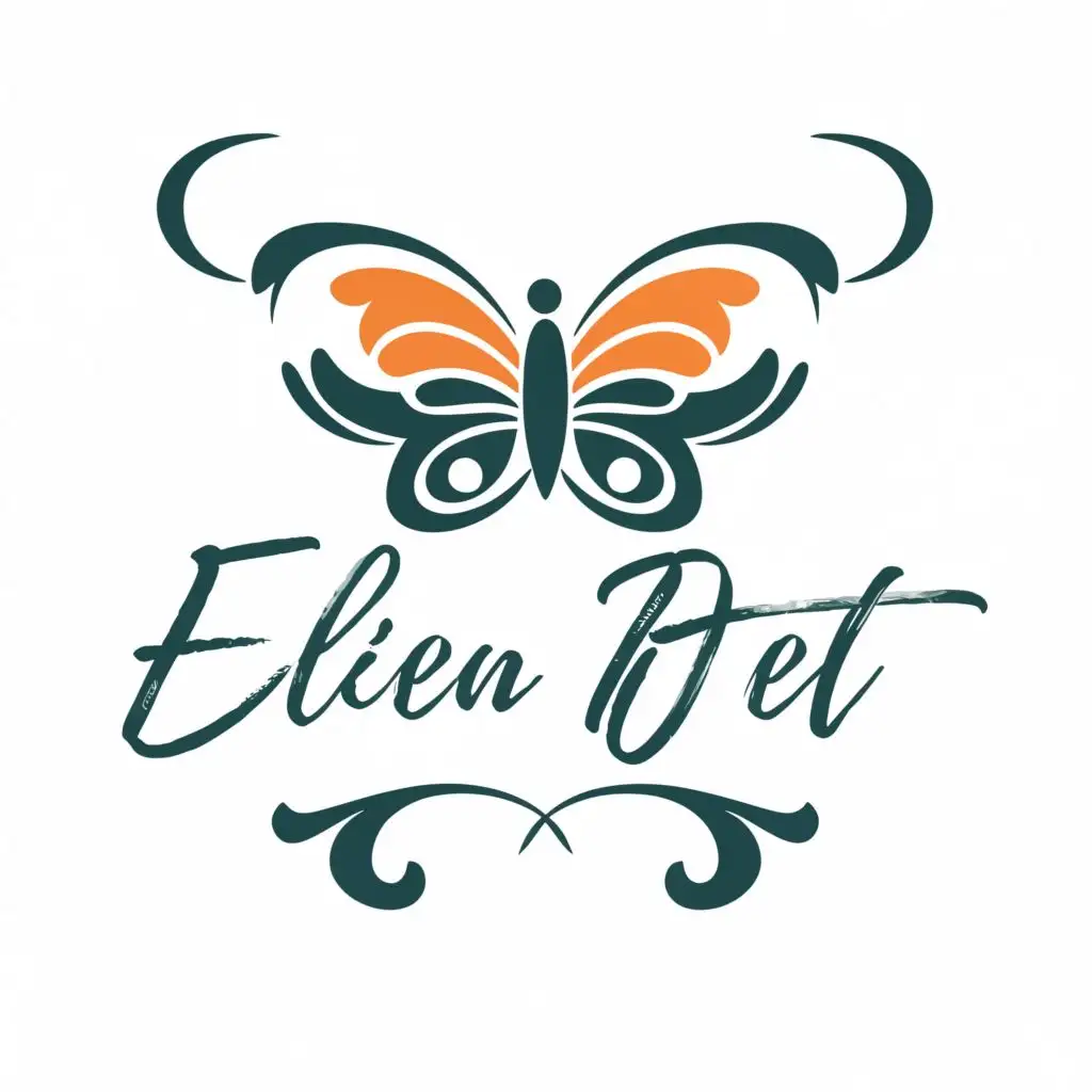 logo, Butterfly combined with the name, with the text "Elien Peet", typography