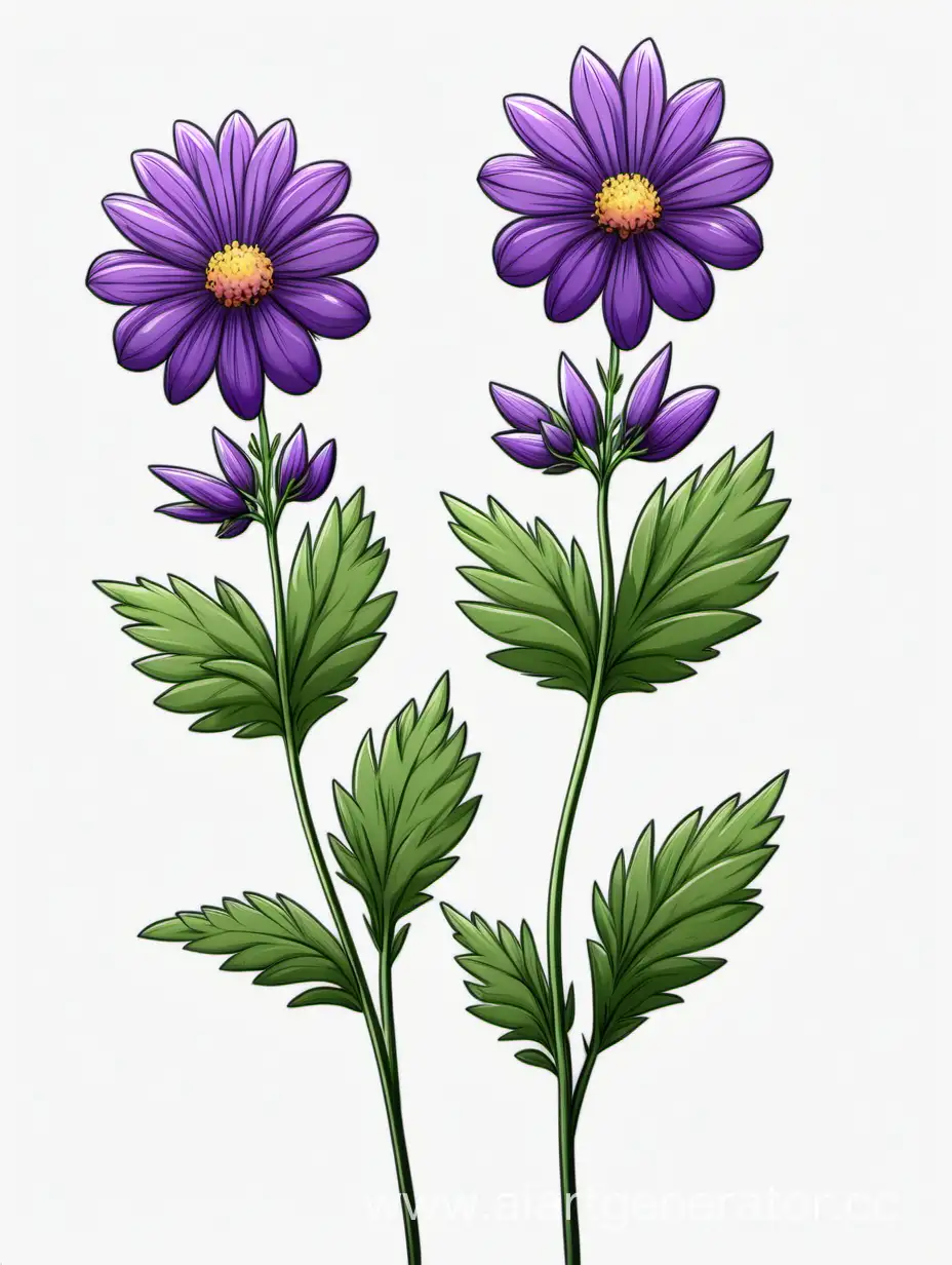 Purple Big wildflower 3 plants lines art, simple, herb, Unique floral, botanical ,grow in cluster, 4K, high quality, white background,