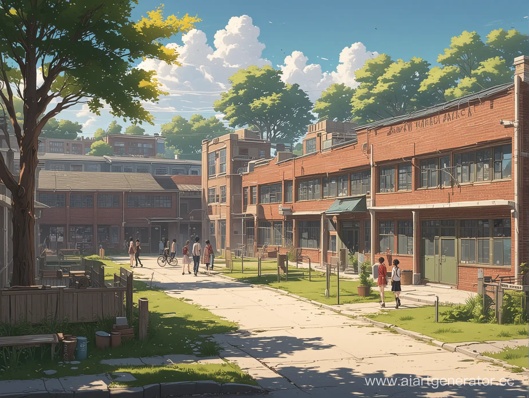 Schoolyard America anime style concept art