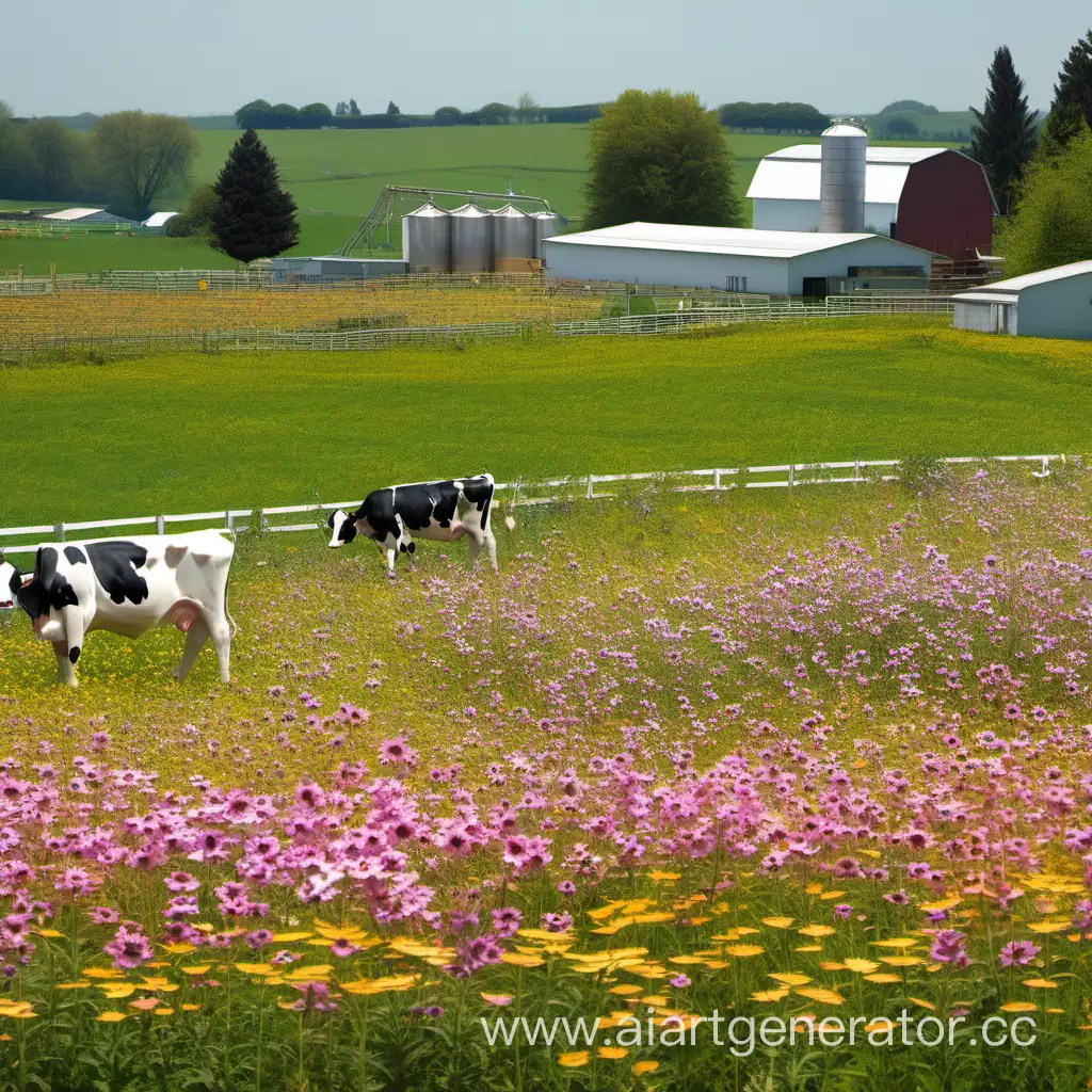 Picturesque-Dairy-Farm-Amidst-Blossoming-Fields