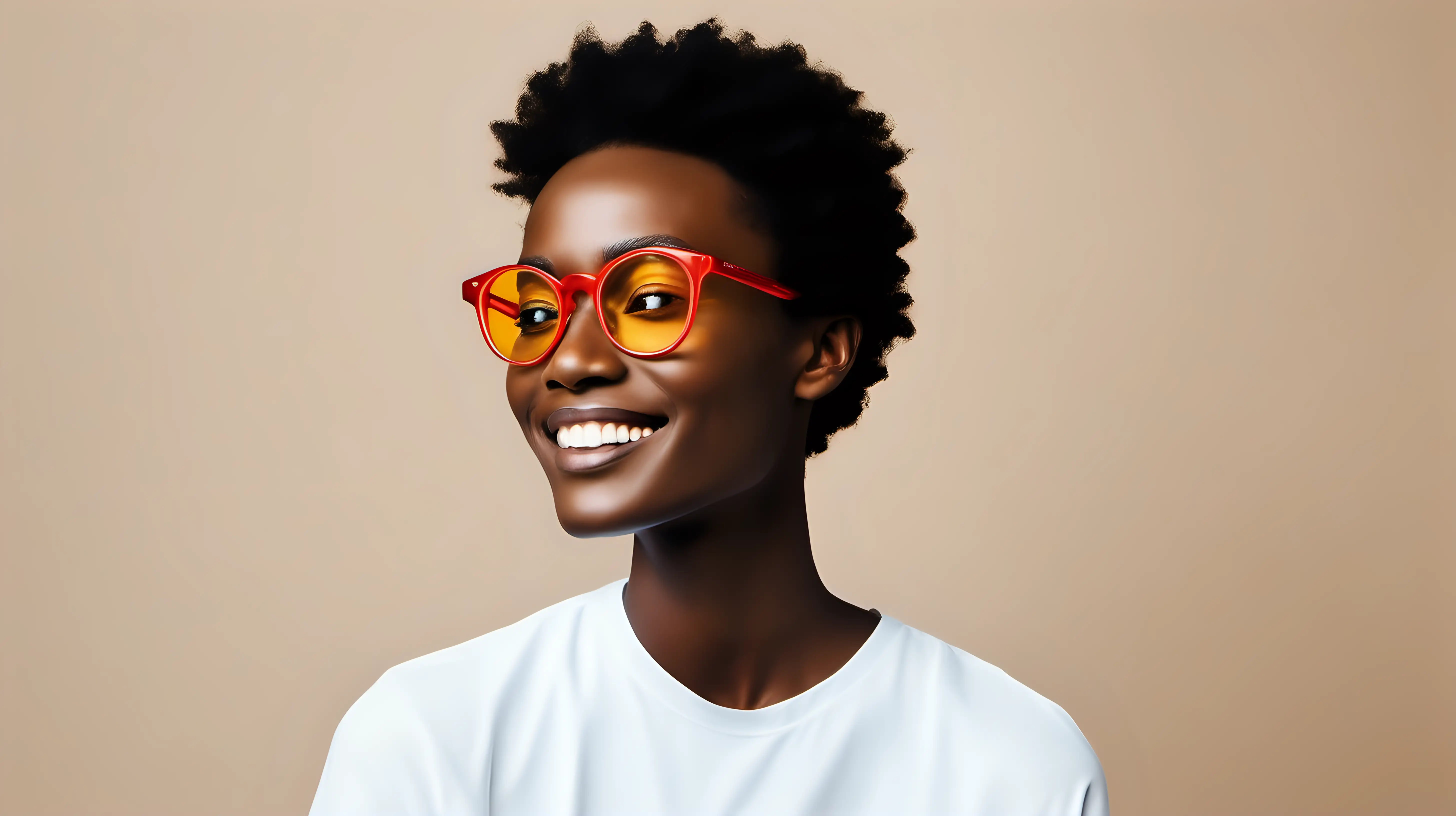 Confident Expression with Vibrant Glasses in Minimalist Setting