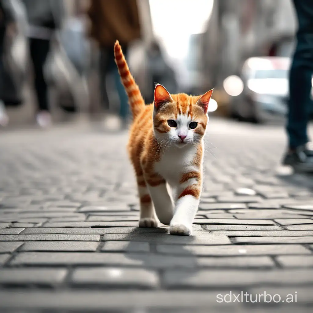 a cute cat walking on the street