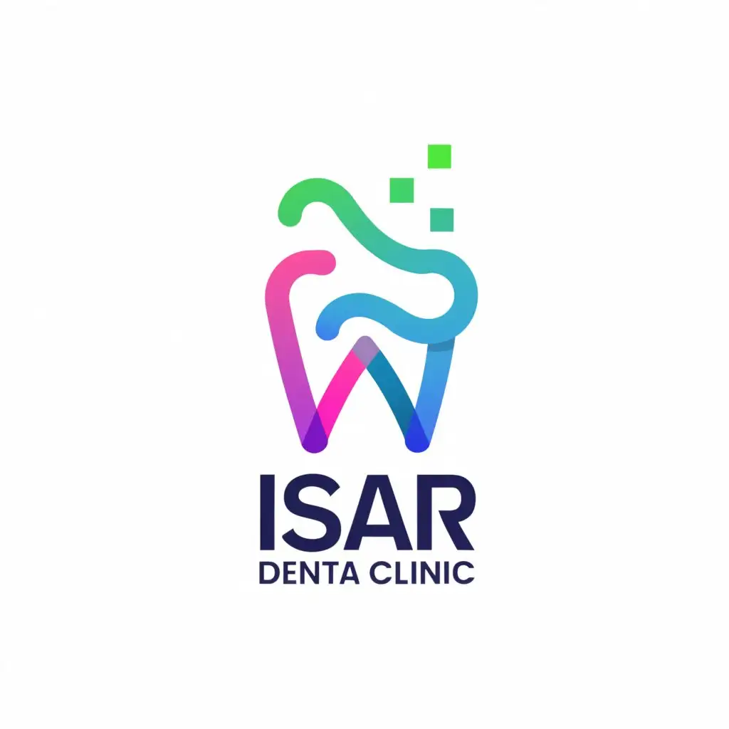 a logo design,with the text "Isar Dental Clinic", main symbol:A logo based on the letters ایثار and Dental,complex,clear background