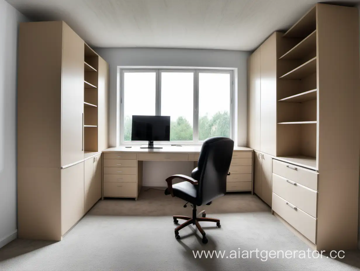 Spacious-Modern-Computer-Desk-with-Window-View-Dresser-and-Cupboard