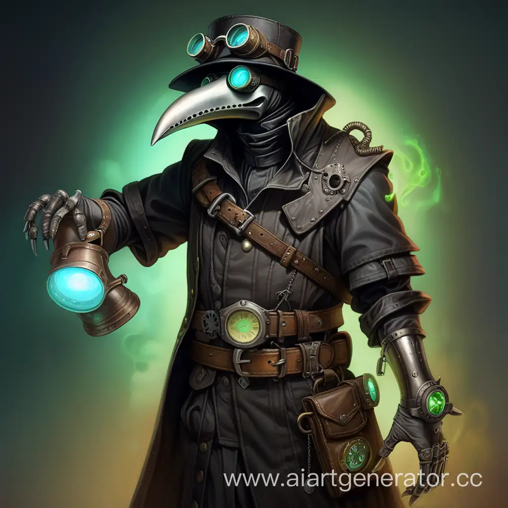 Steampunk-Plague-Doctor-with-Prosthetic-Arm-and-Luminescent-Goggles