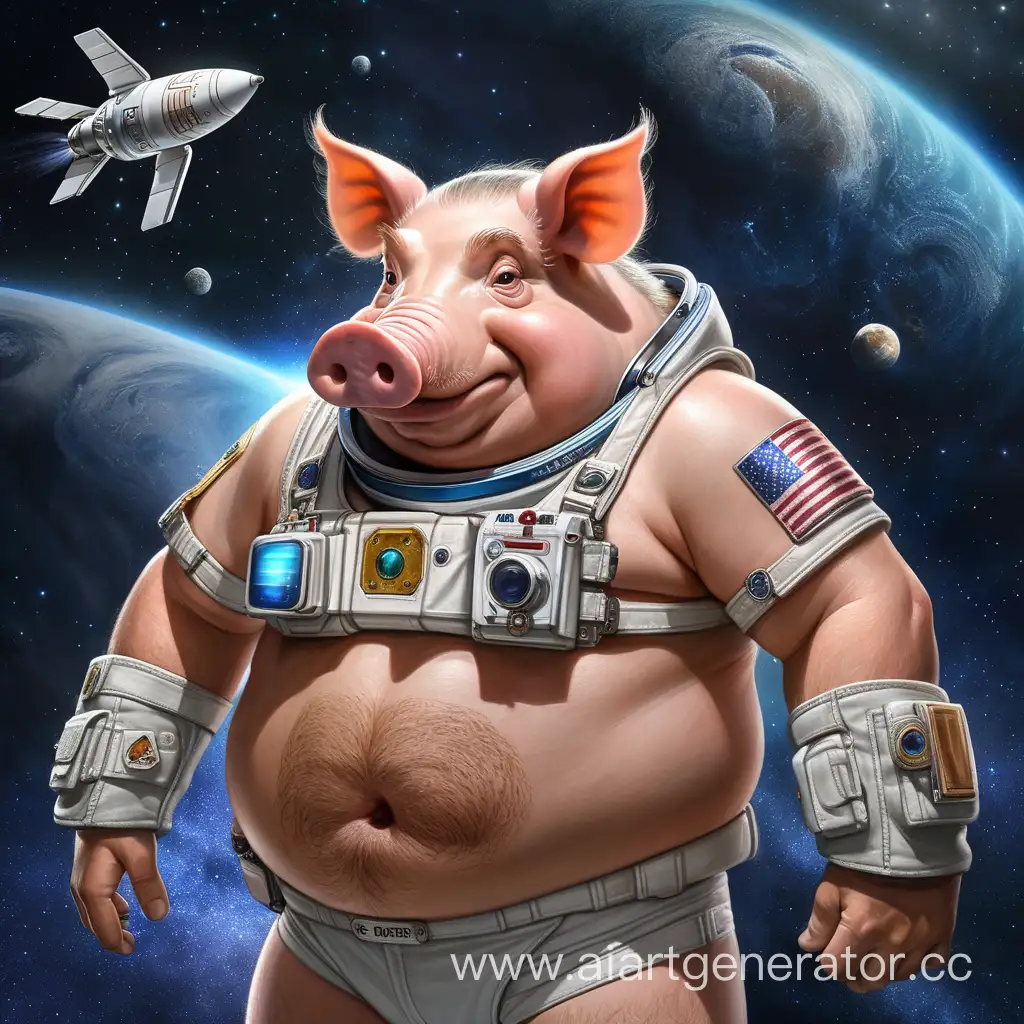 create a hog that is in space and on it is a man who has melllstroyko written on his back