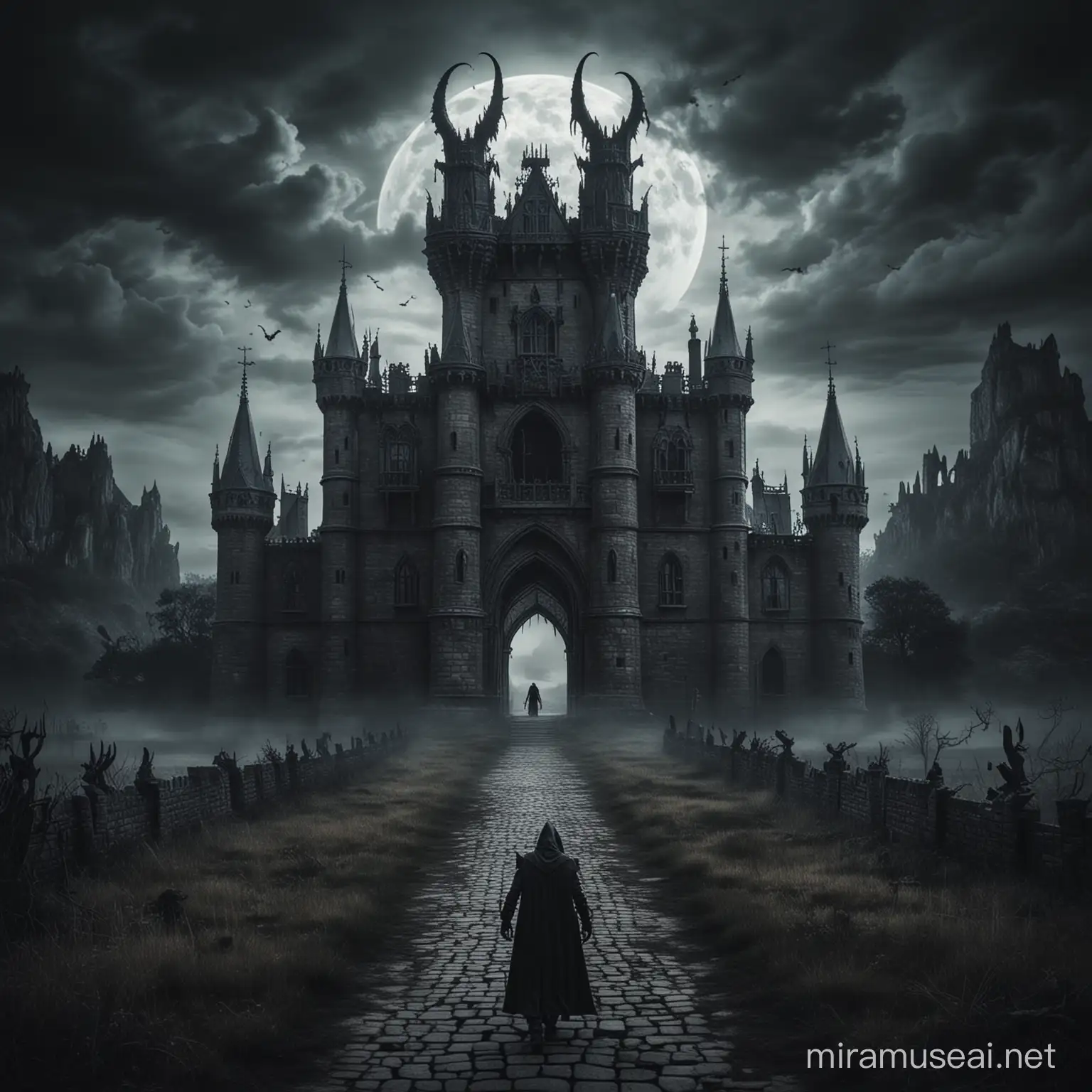 Eerie Gothic Castle with Terrifying Demon