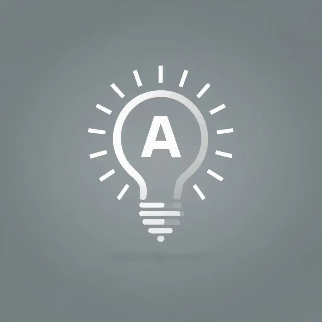 logo, light bulb in grey color and futuristic design, with A written inside the bulb, be used in Technology industry
