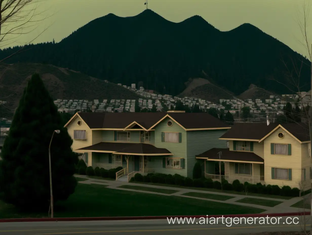 Вокруг дома из сериала "Твин Пикс", а рядом холмы и горы с речкой посередине
