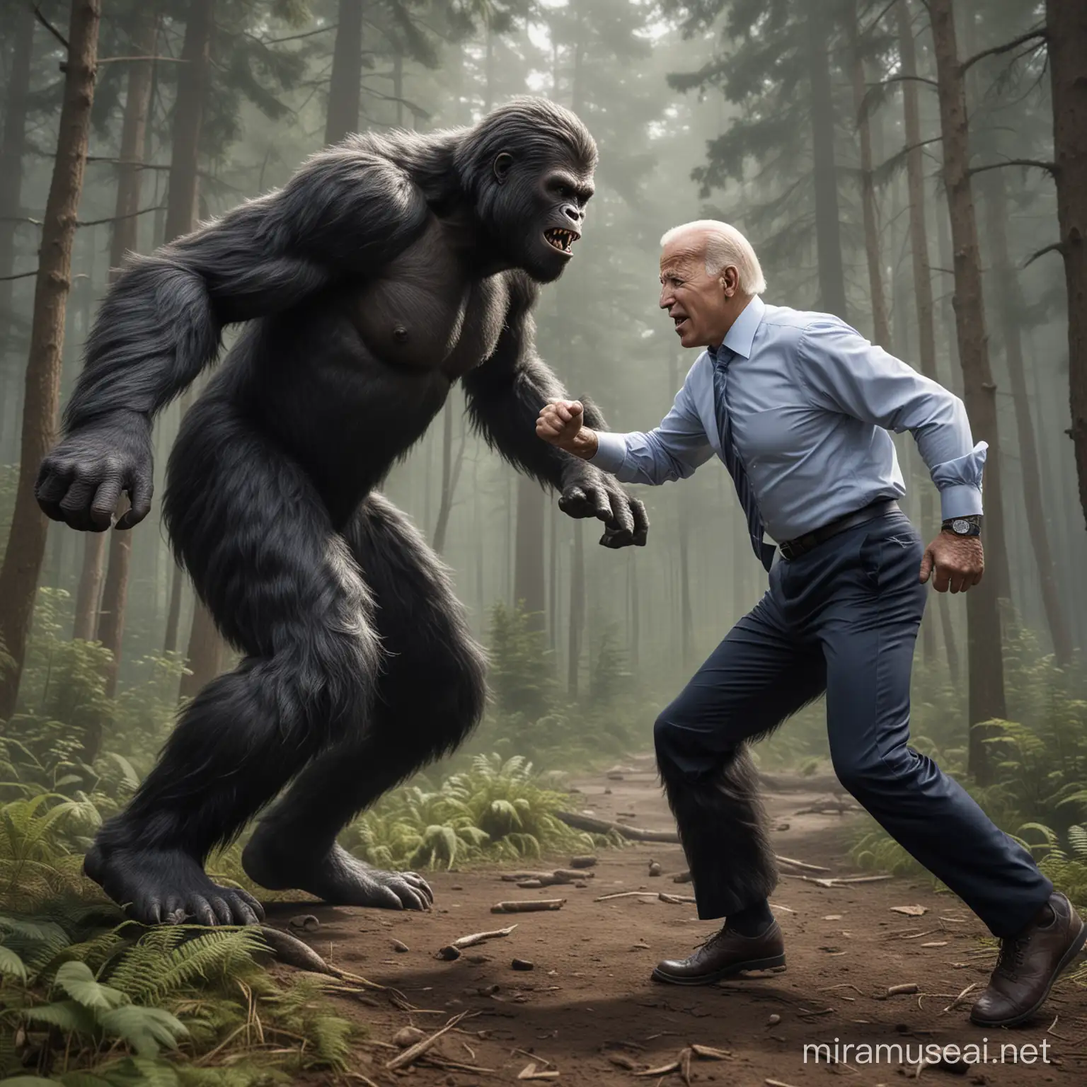 Joe Biden Battles Bigfoot Epic Photorealistic Showdown