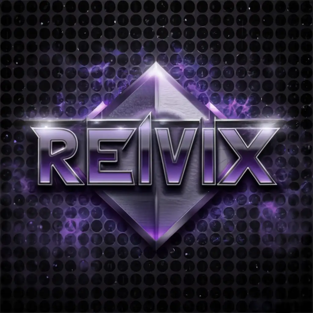 logo, Sharp edged, metallic and dark purple colored, futuristic and industrial atmosphered, suitable for hard happy hardcore edm-music., with the text "Reivix", typography