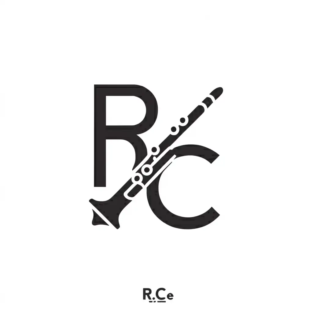 a logo design,with the text "RCE", main symbol:clarinet,Minimalistic,be used in Entertainment industry,clear background