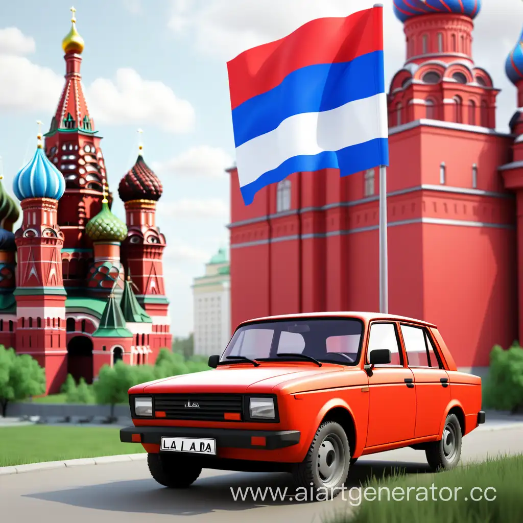 Red-Lada-Showcased-Against-the-Majestic-Russian-Flag