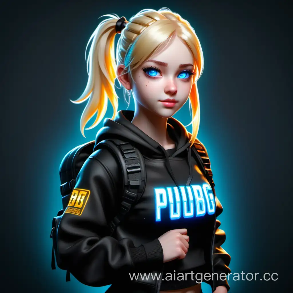 Adventurous-Blonde-Gamer-in-PUBGThemed-Outfit-with-Neon-Accents