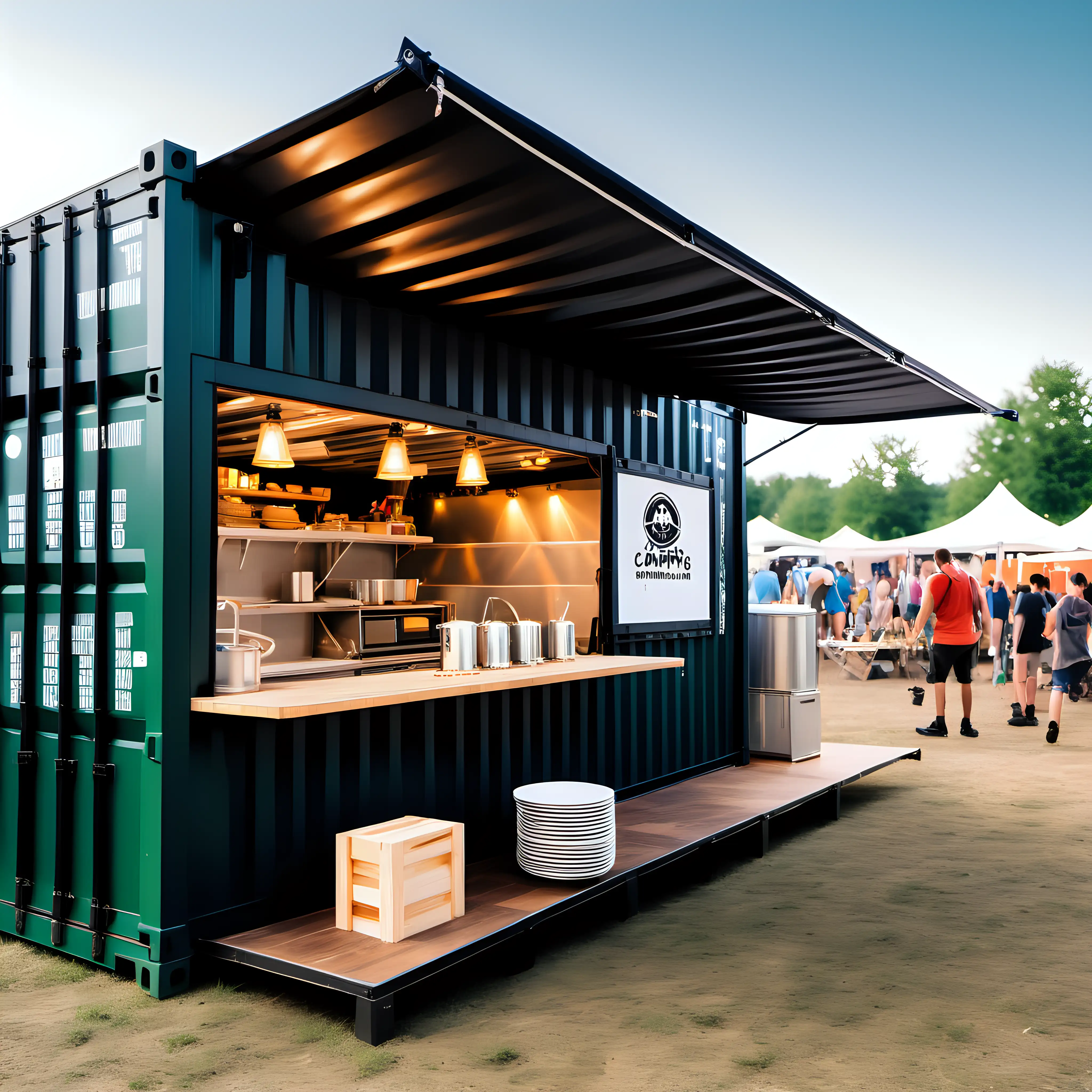 food outlet on festival camping served from a kitchen build in a sea container