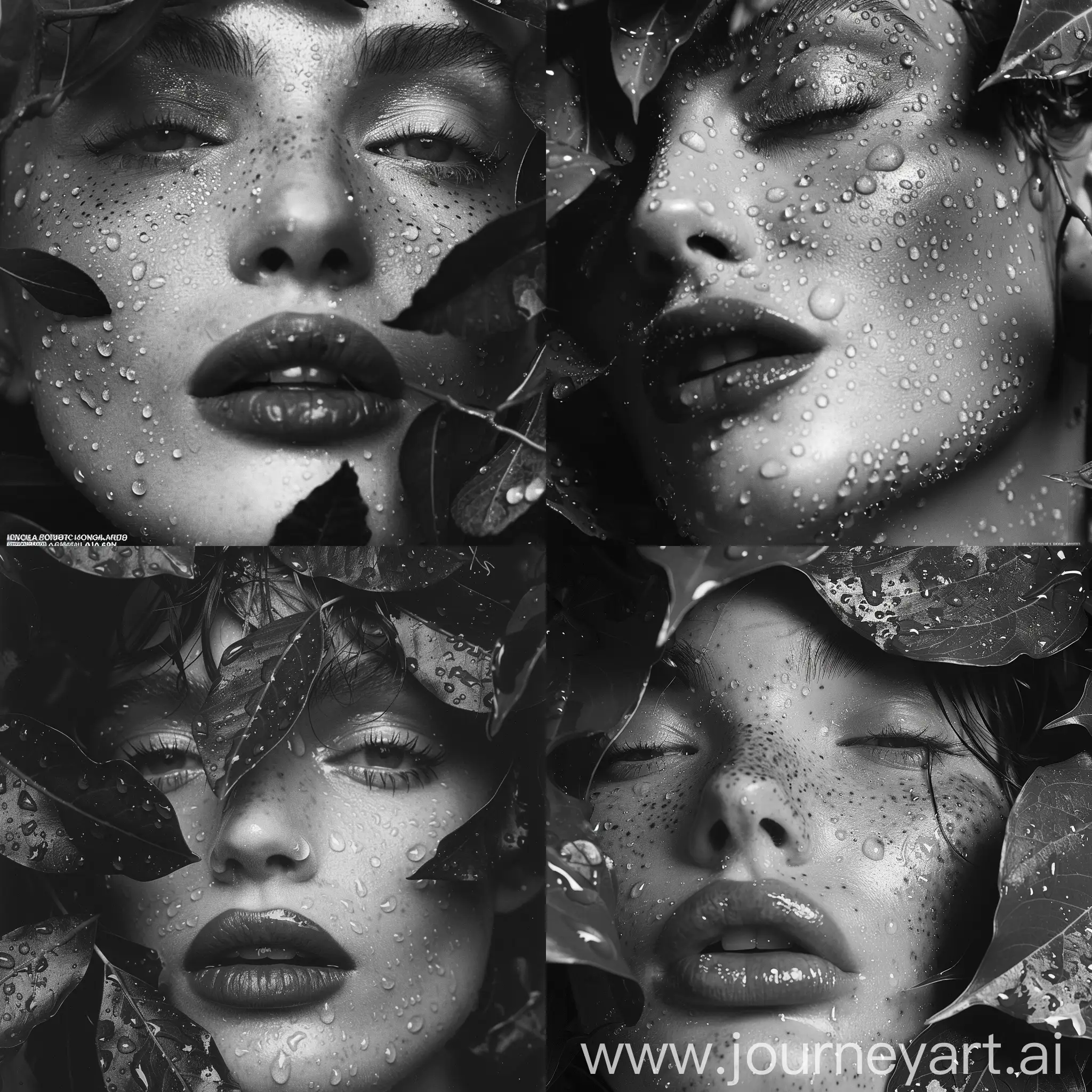 Monochrome-Vogue-Portrait-Madonna-with-Freckles-and-DewCovered-Skin