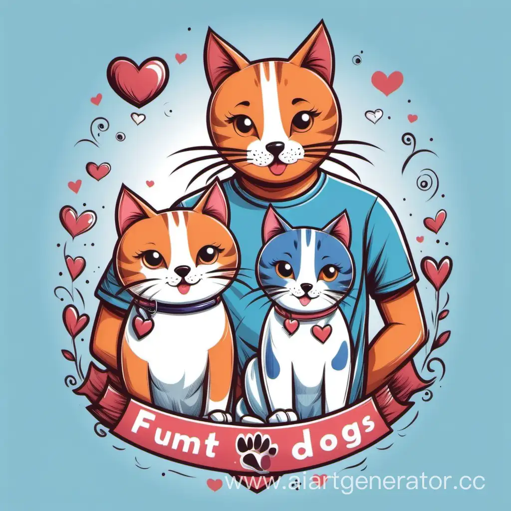 Develop an endearing t-shirt design that showcases the joyful bond between cats and dogs, symbolizing the spirit of fun and love.4k