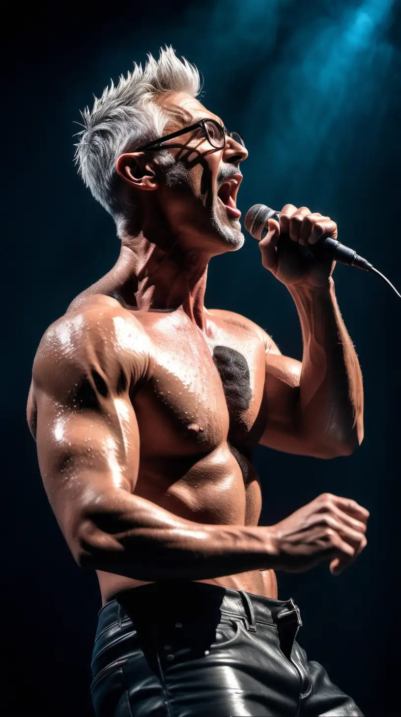 Passionate Rock Anthem Performance by Muscular Silver Fox