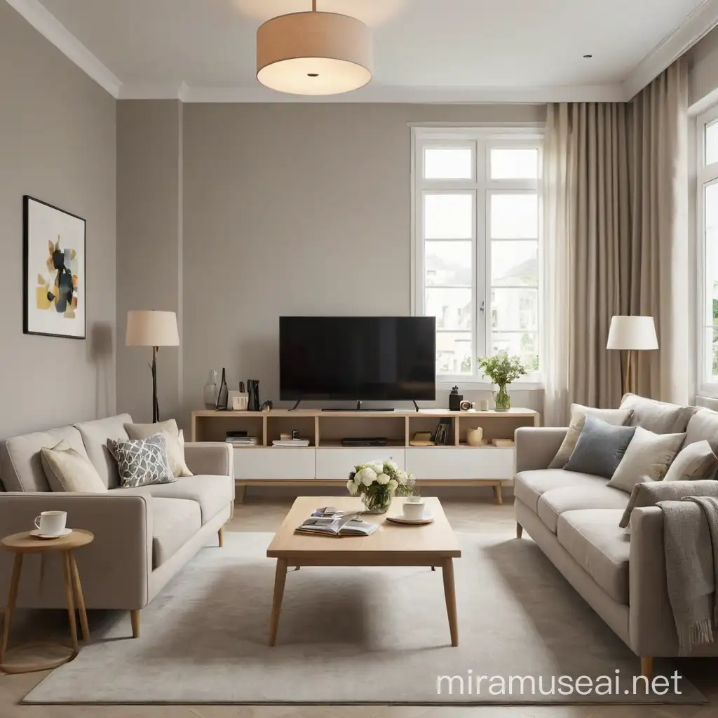 Modern Living Room with Stylish Dcor and Entertainment Setup