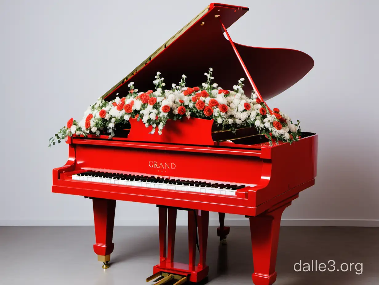Красный рояль с цветами