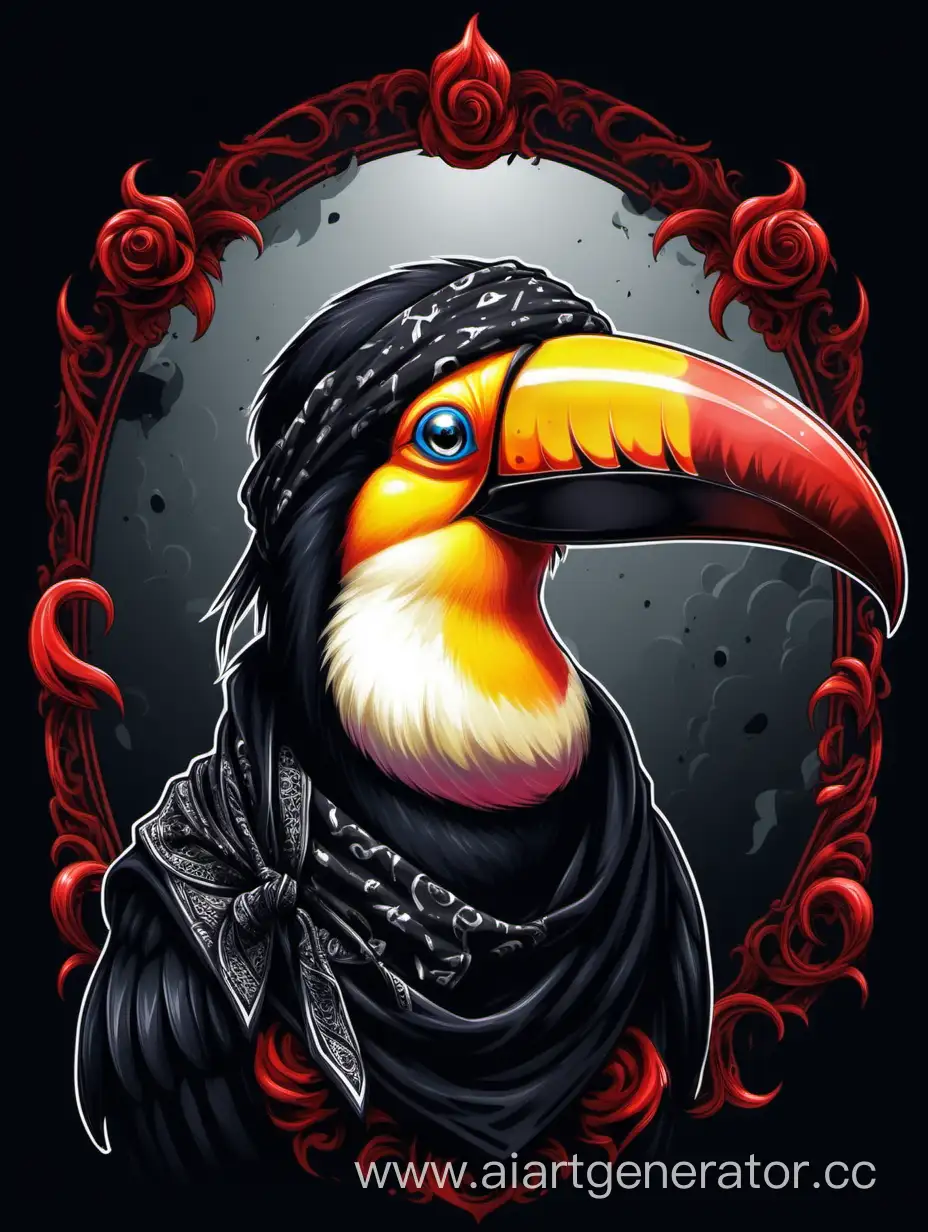 Gothic-Toucan-with-Black-Bandana-in-Fiery-Rock-Style