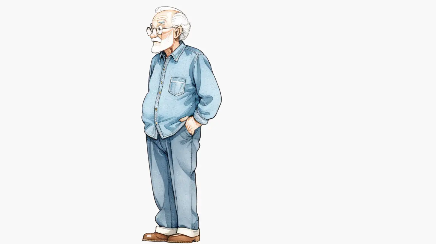 Elderly Man Standing in Profile Wearing Blue Top