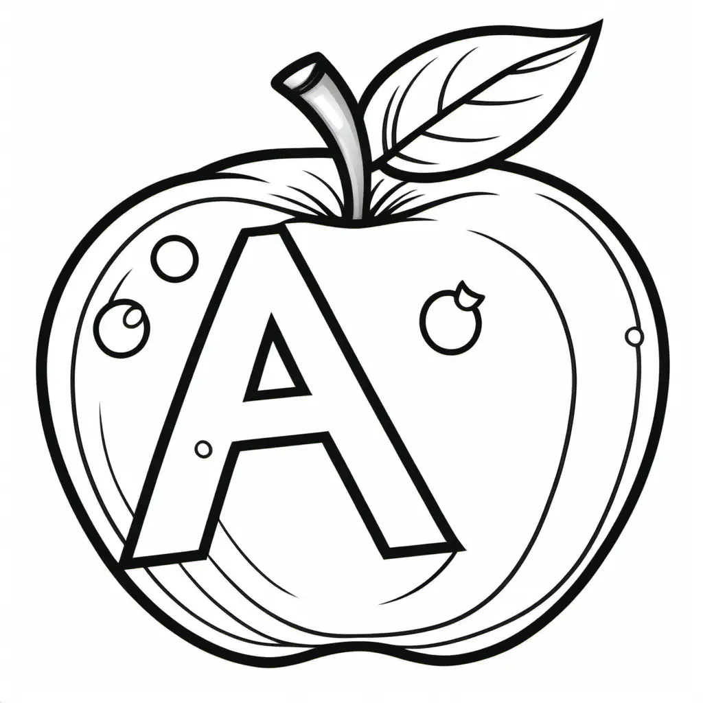 Cartoon Style Coloring Book Letter A with Apple for Kids AR 911