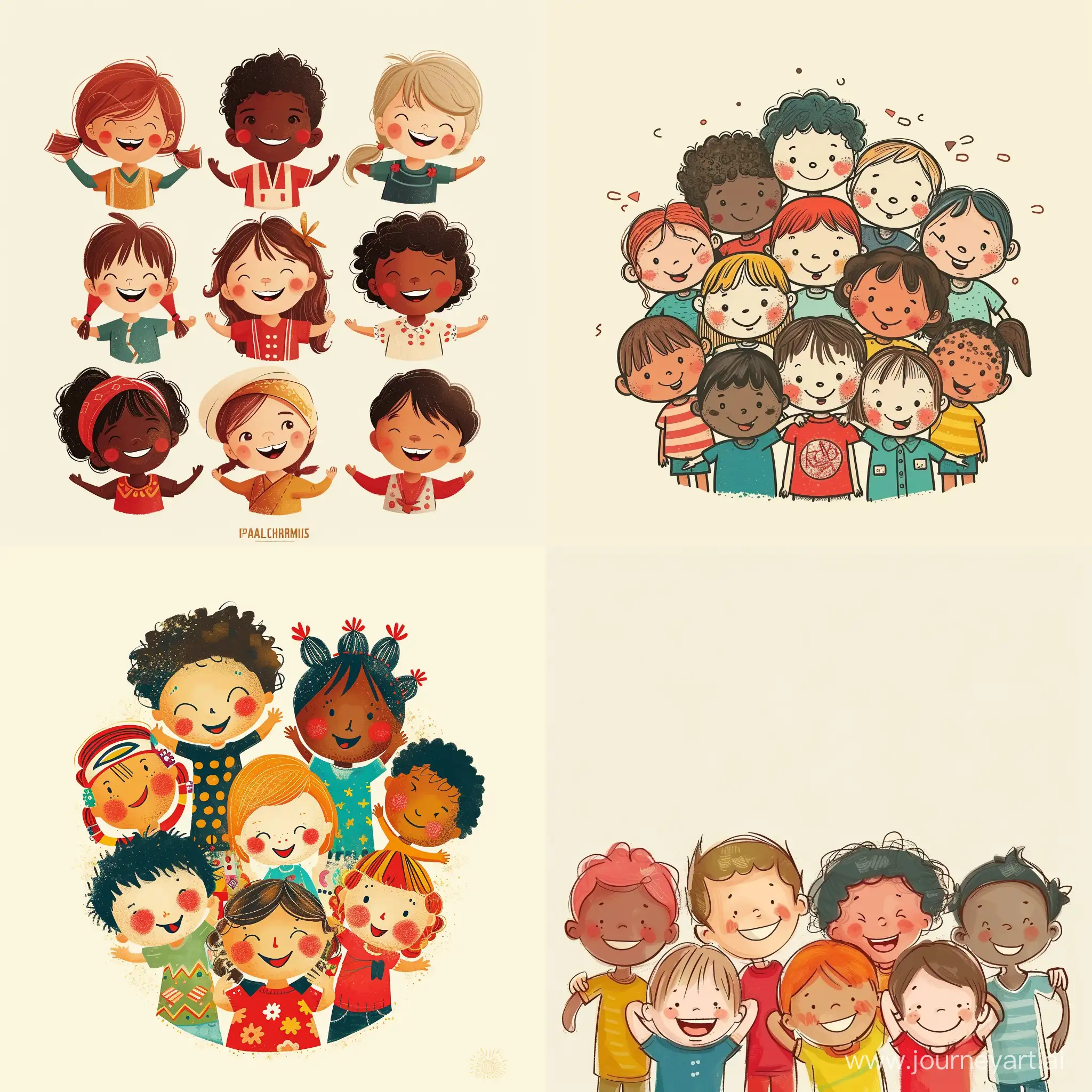 Diverse-Group-of-Smiling-Children-in-Pascal-Champions-Illustration-Style