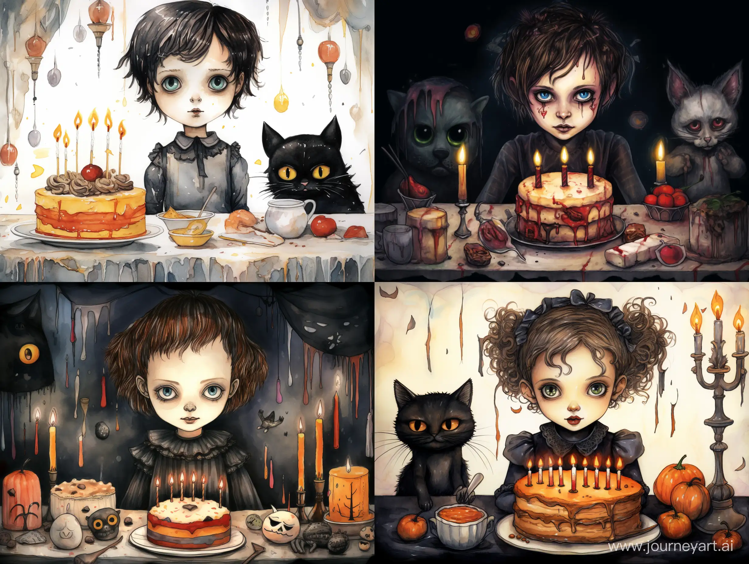 Whimsical-Girls-Gothic-Birthday-Celebration-with-Cat-and-Cake